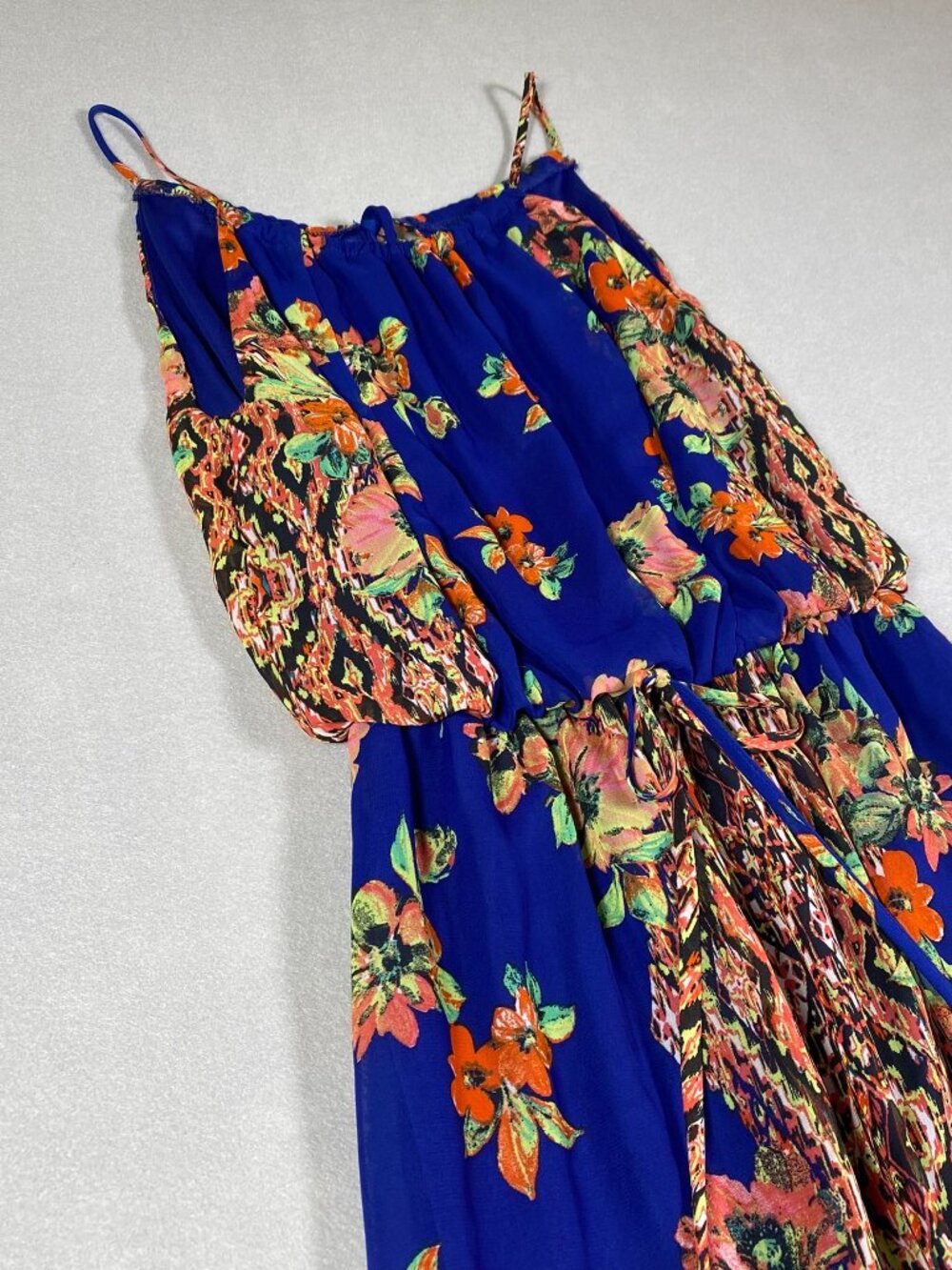 City Studio Boho Spaghetti Strap Halter Layered Chiffon Maxi Dress Womens Size S